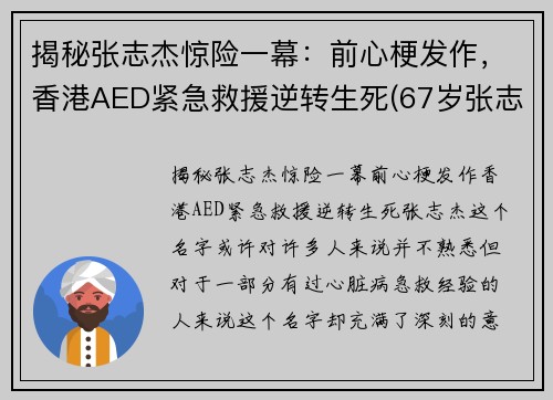 揭秘张志杰惊险一幕：前心梗发作，香港AED紧急救援逆转生死(67岁张志杰医生的简介)