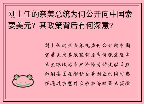 刚上任的亲美总统为何公开向中国索要美元?其政策背后有何深意? 刚上任的亲美总统为何公开向中国索要美元?其政策背后有何深意?